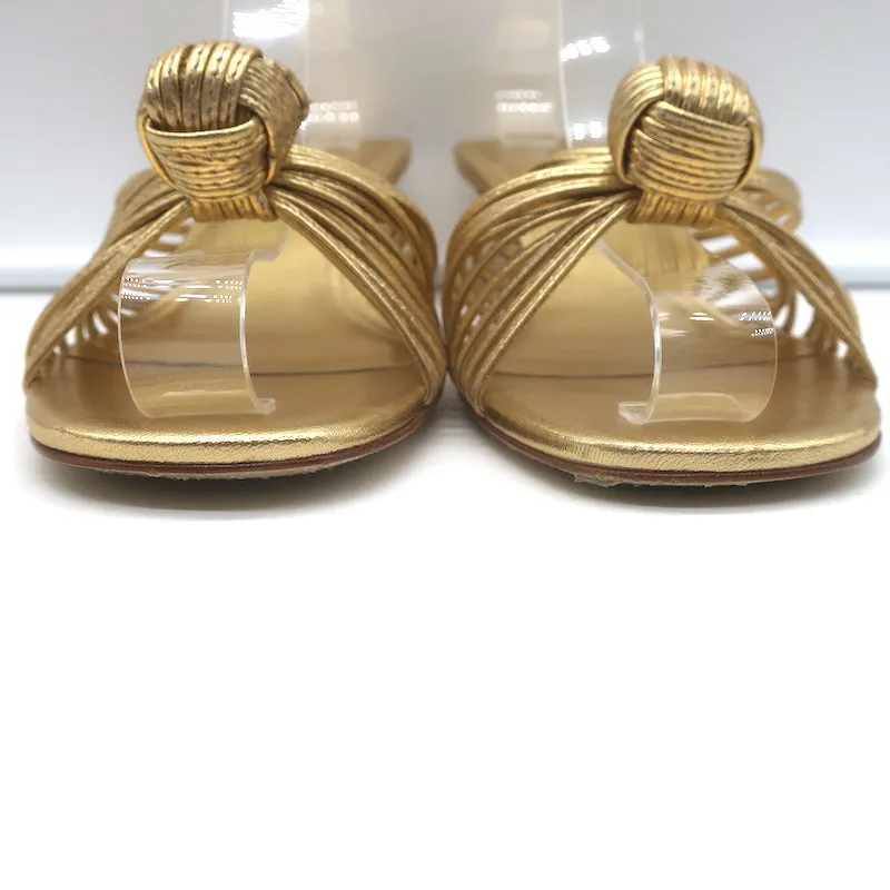 Larroude Valerie Mules en Cuir Métallisé Or Taille 9 Sandales à Glissière avec Petit Talon