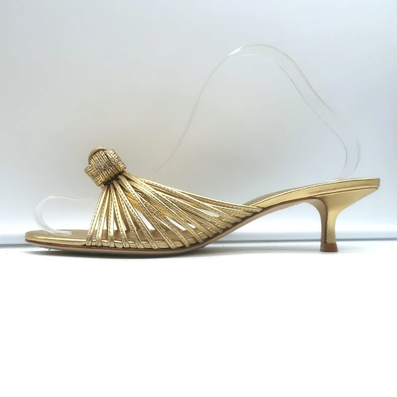 Larroude Valerie Mules en Cuir Métallisé Or Taille 9 Sandales à Glissière avec Petit Talon