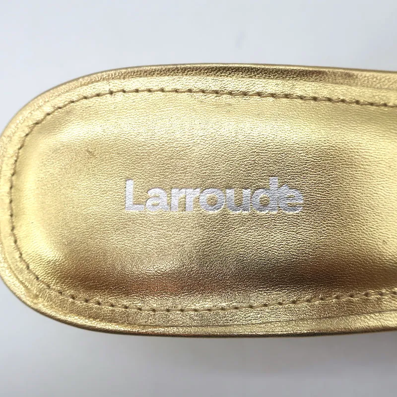 Larroude Valerie Mules en Cuir Métallisé Or Taille 9 Sandales à Glissière avec Petit Talon