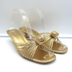 Larroude Valerie Mules en Cuir Métallisé Or Taille 9 Sandales à Glissière avec Petit Talon
