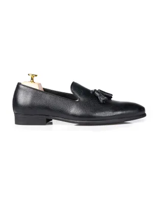 Mocassin Pantoufle - Cuir Grainé Noir