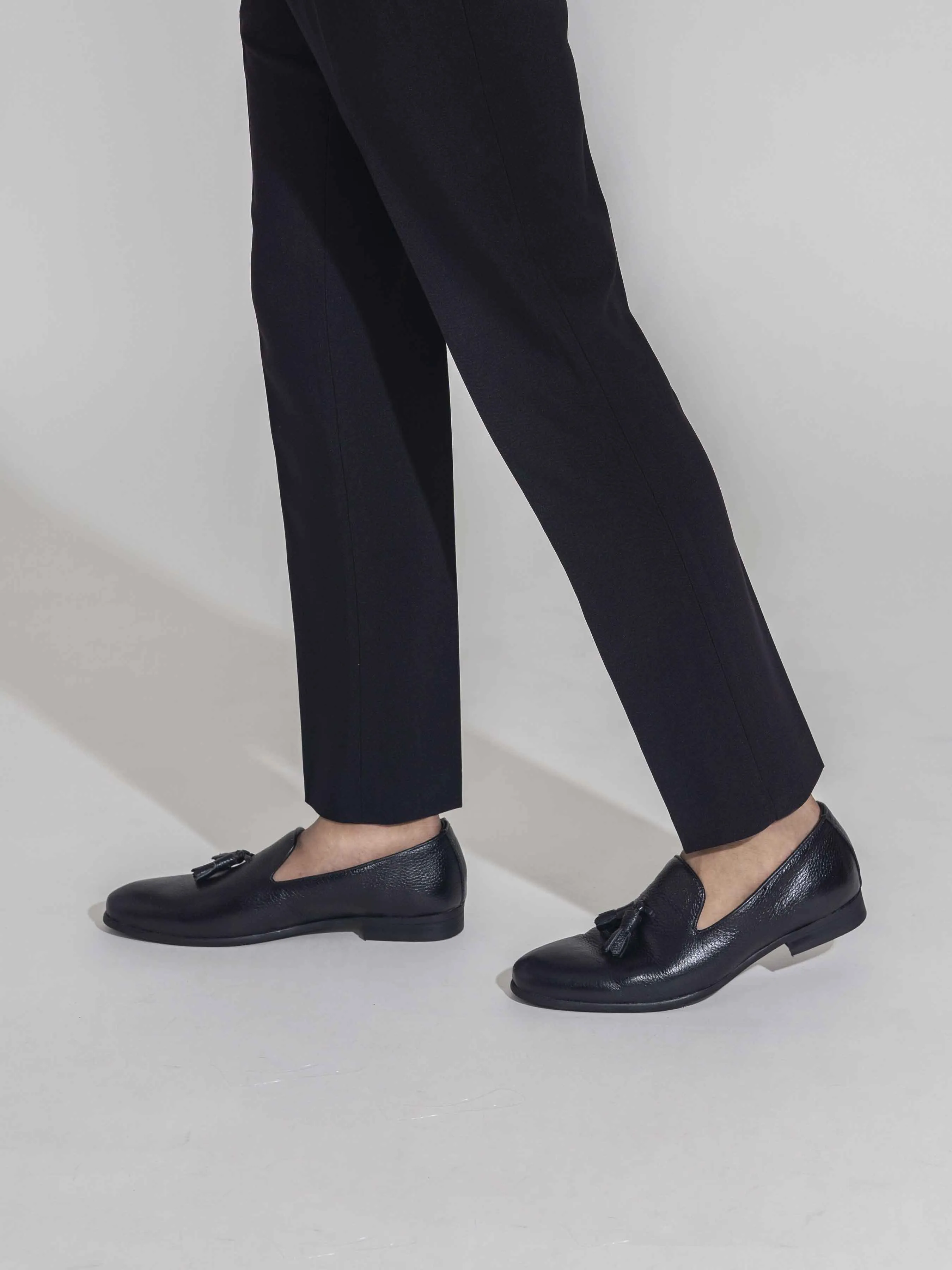 Mocassin Pantoufle - Cuir Grainé Noir