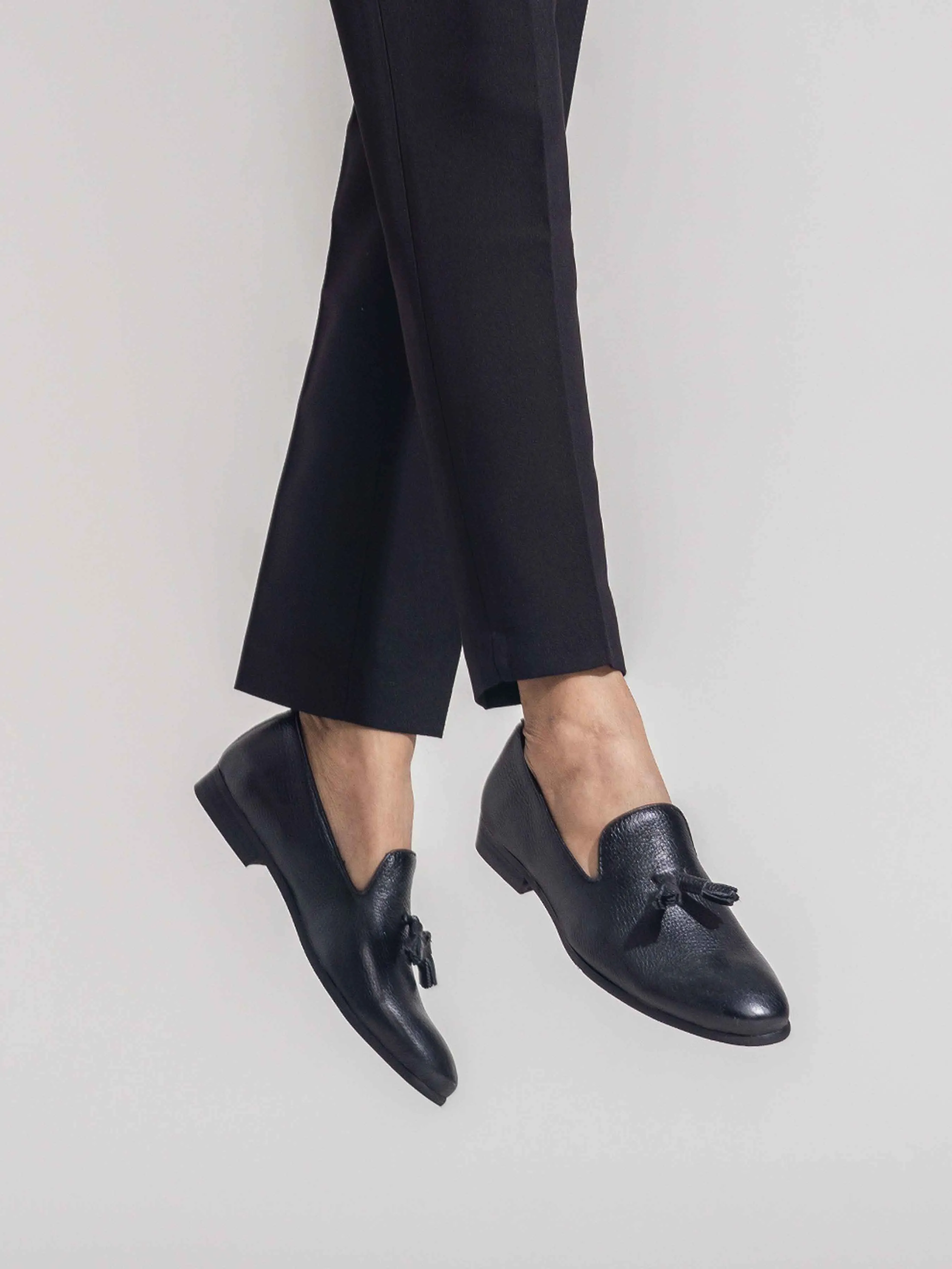 Mocassin Pantoufle - Cuir Grainé Noir