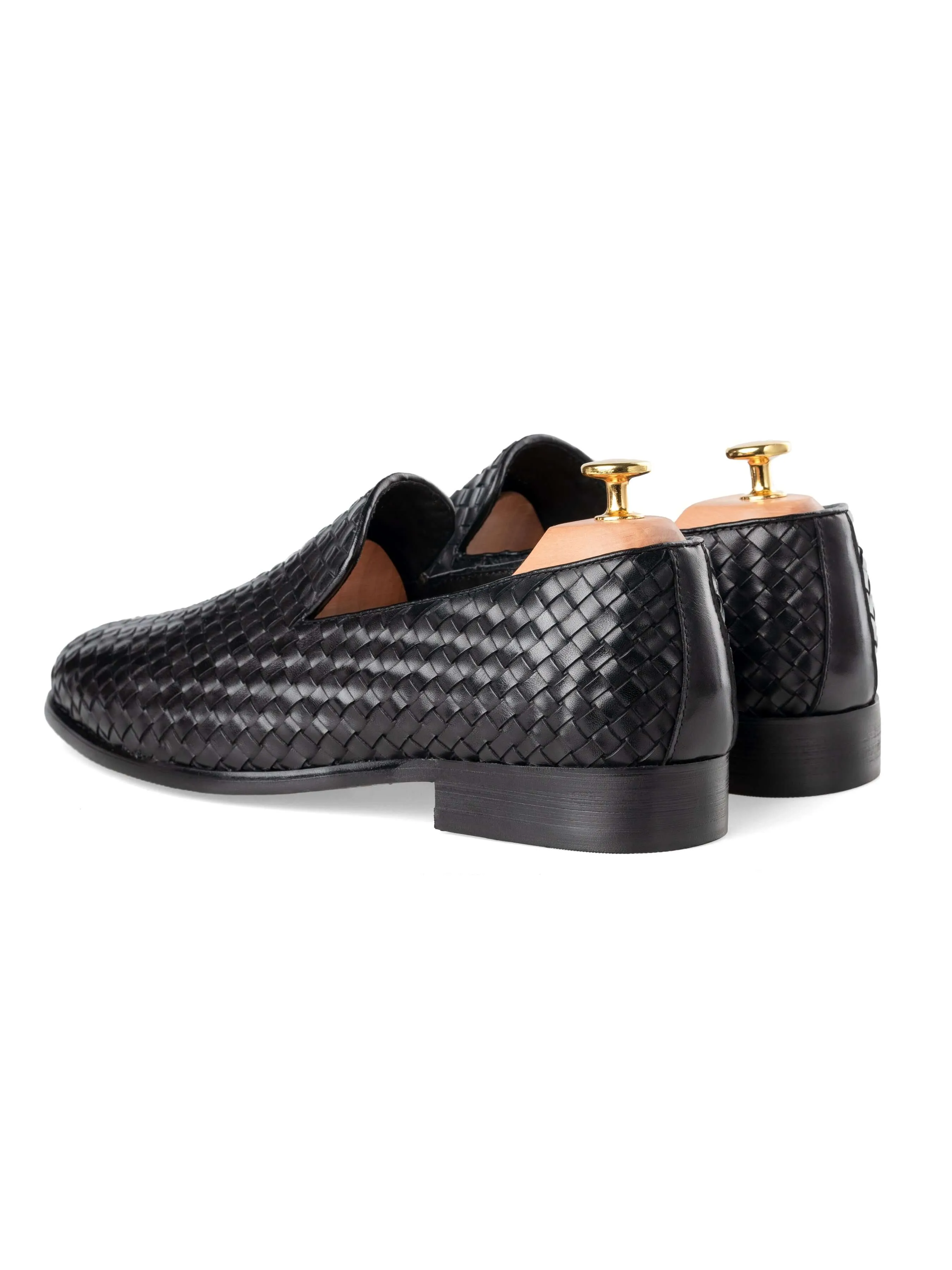 Mocassin Pantoufle - Cuir Tissé Noir
