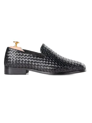 Mocassin Pantoufle - Cuir Tissé Noir