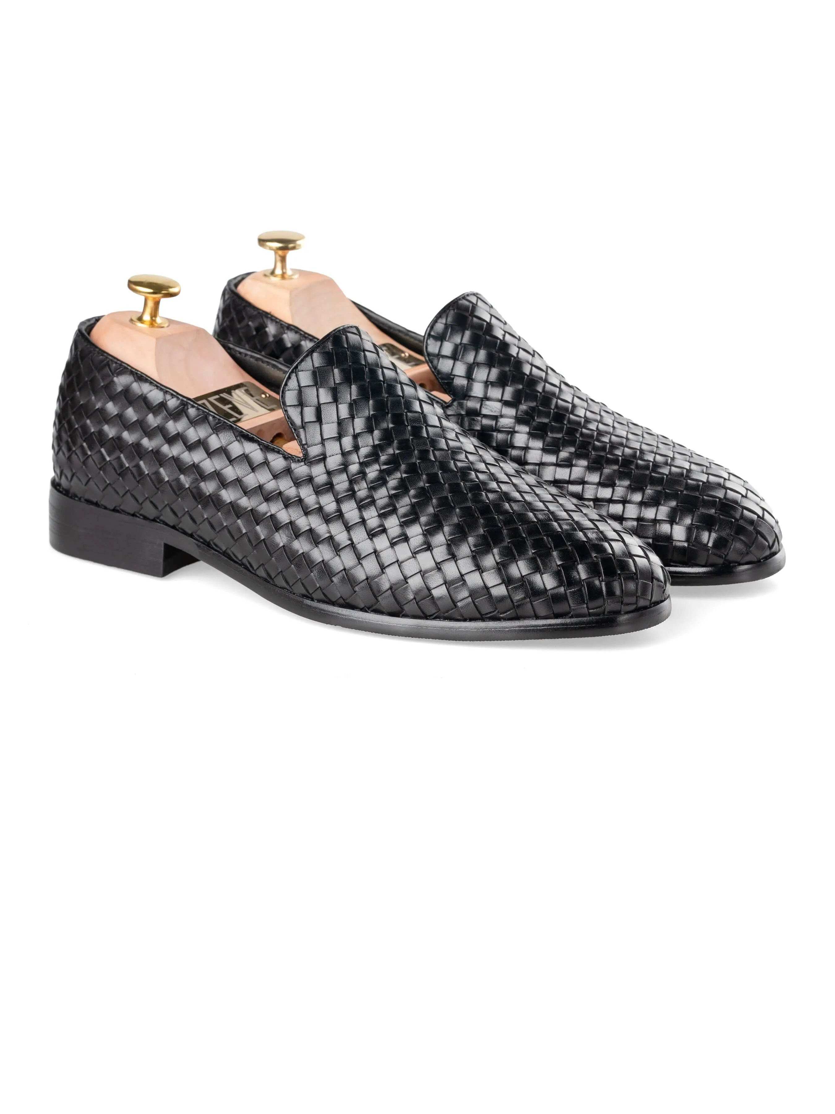 Mocassin Pantoufle - Cuir Tissé Noir