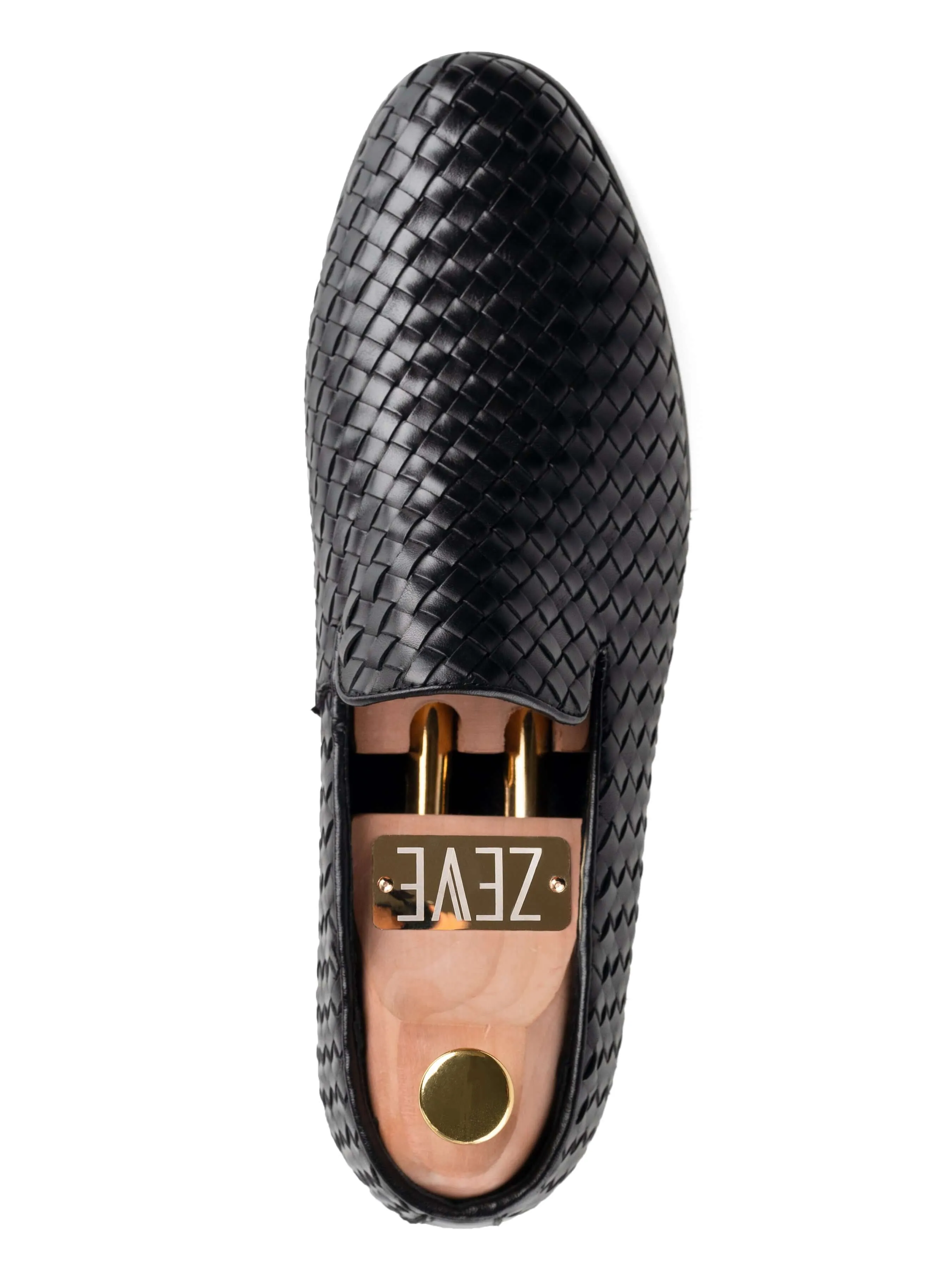 Mocassin Pantoufle - Cuir Tissé Noir