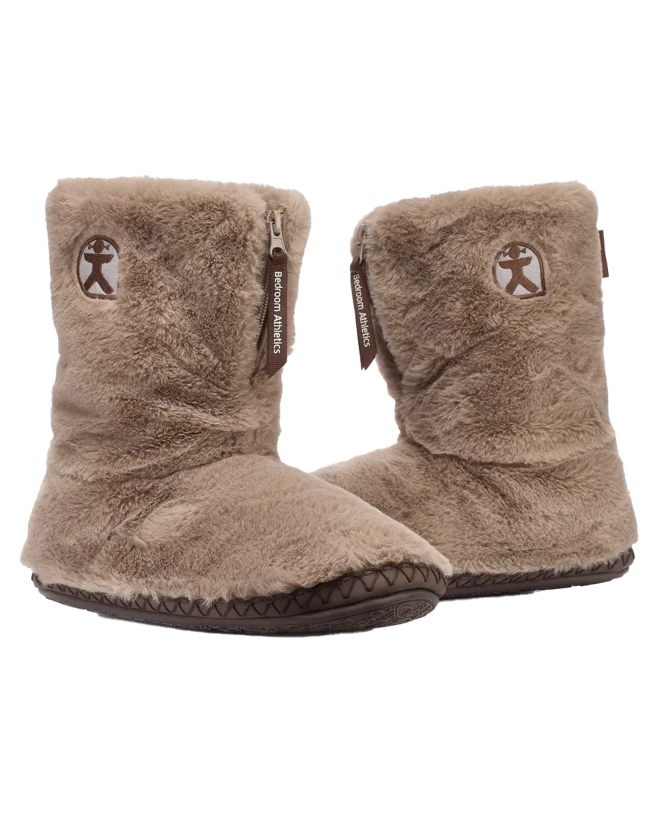Bottes pantoufles en fausse fourrure Monroe en taupe foncé