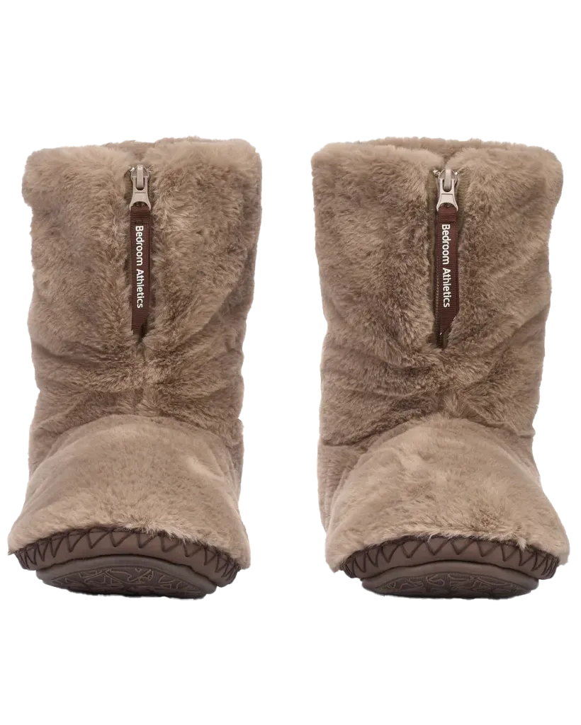 Bottes pantoufles en fausse fourrure Monroe en taupe foncé