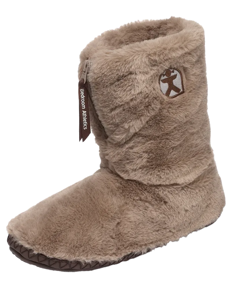 Bottes pantoufles en fausse fourrure Monroe en taupe foncé