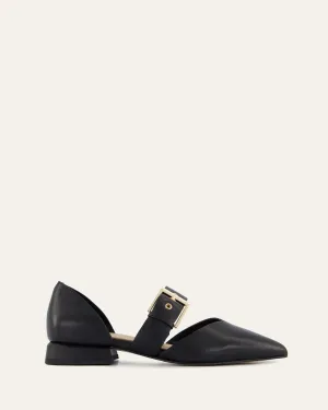 NEELA ROBE PLATE EN CUIR NOIR