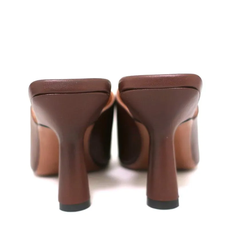 Neous Jumel Mules en cuir chocolat taille 38 à bouts ouverts et talons NEUF