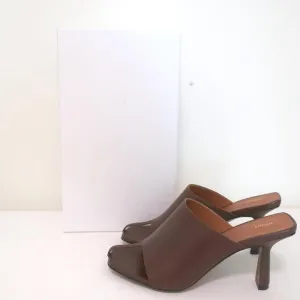 Neous Jumel Mules en cuir chocolat taille 38 à bouts ouverts et talons NEUF
