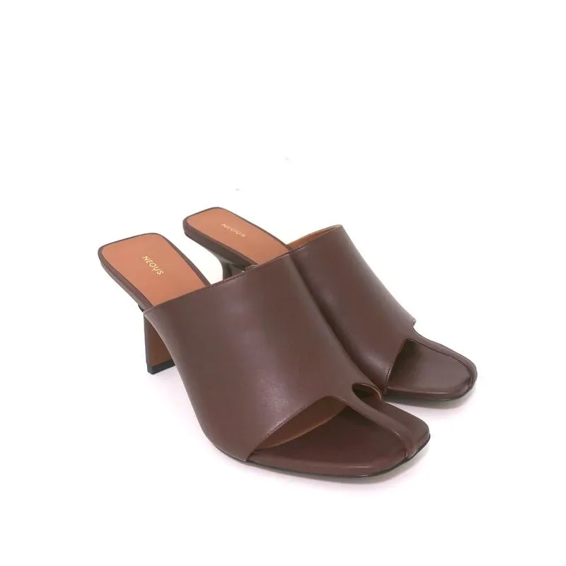 Neous Jumel Mules en cuir chocolat taille 38 à bouts ouverts et talons NEUF