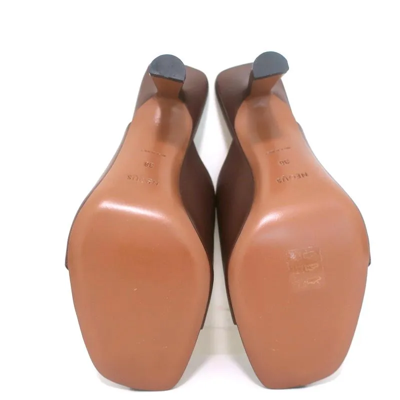Neous Jumel Mules en cuir chocolat taille 38 à bouts ouverts et talons NEUF
