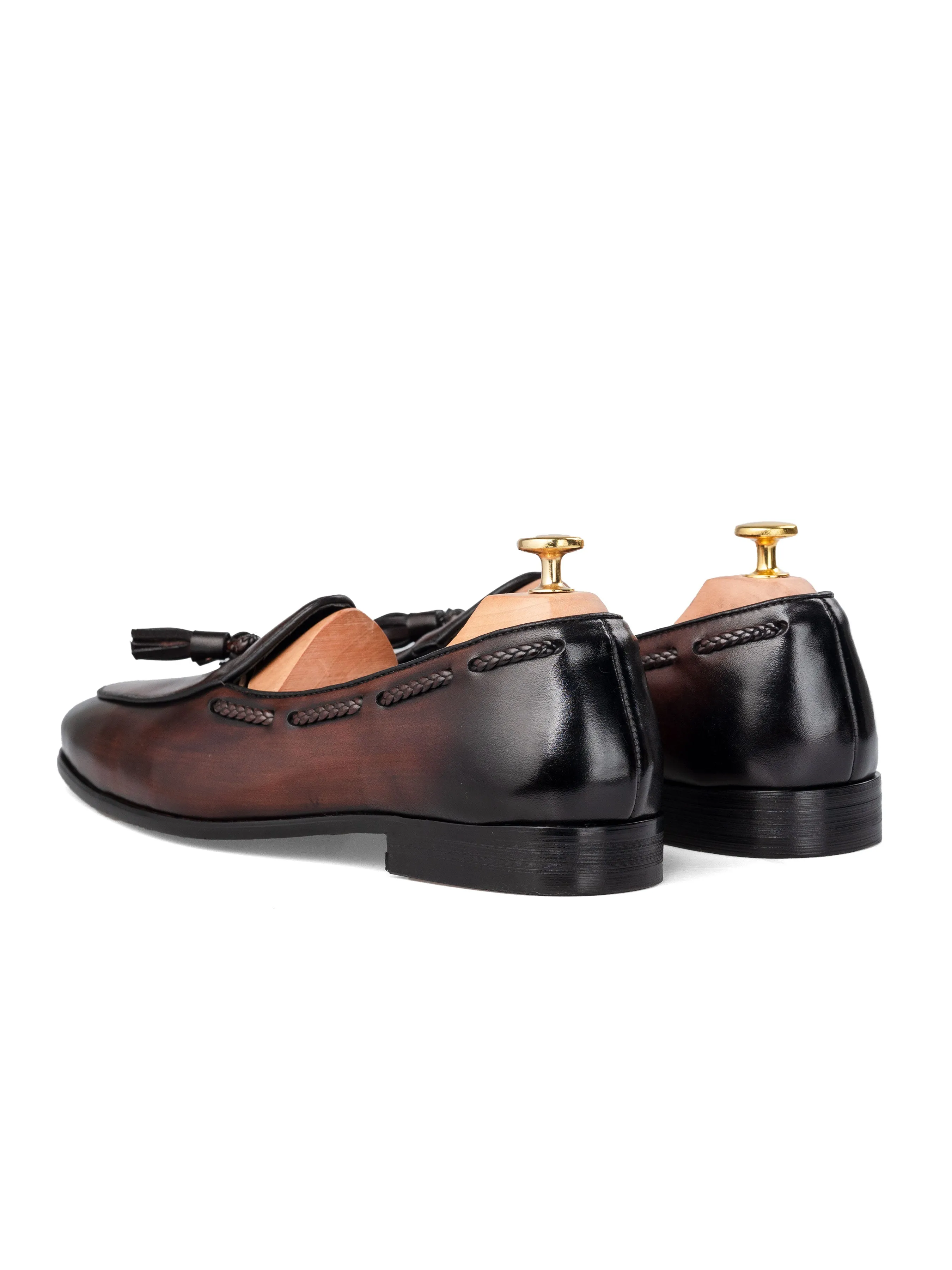 Noel Belgian Loafer à glands - Marron foncé (Patine peinte à la main)