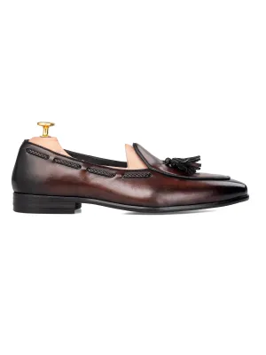 Noel Belgian Loafer à glands - Marron foncé (Patine peinte à la main)