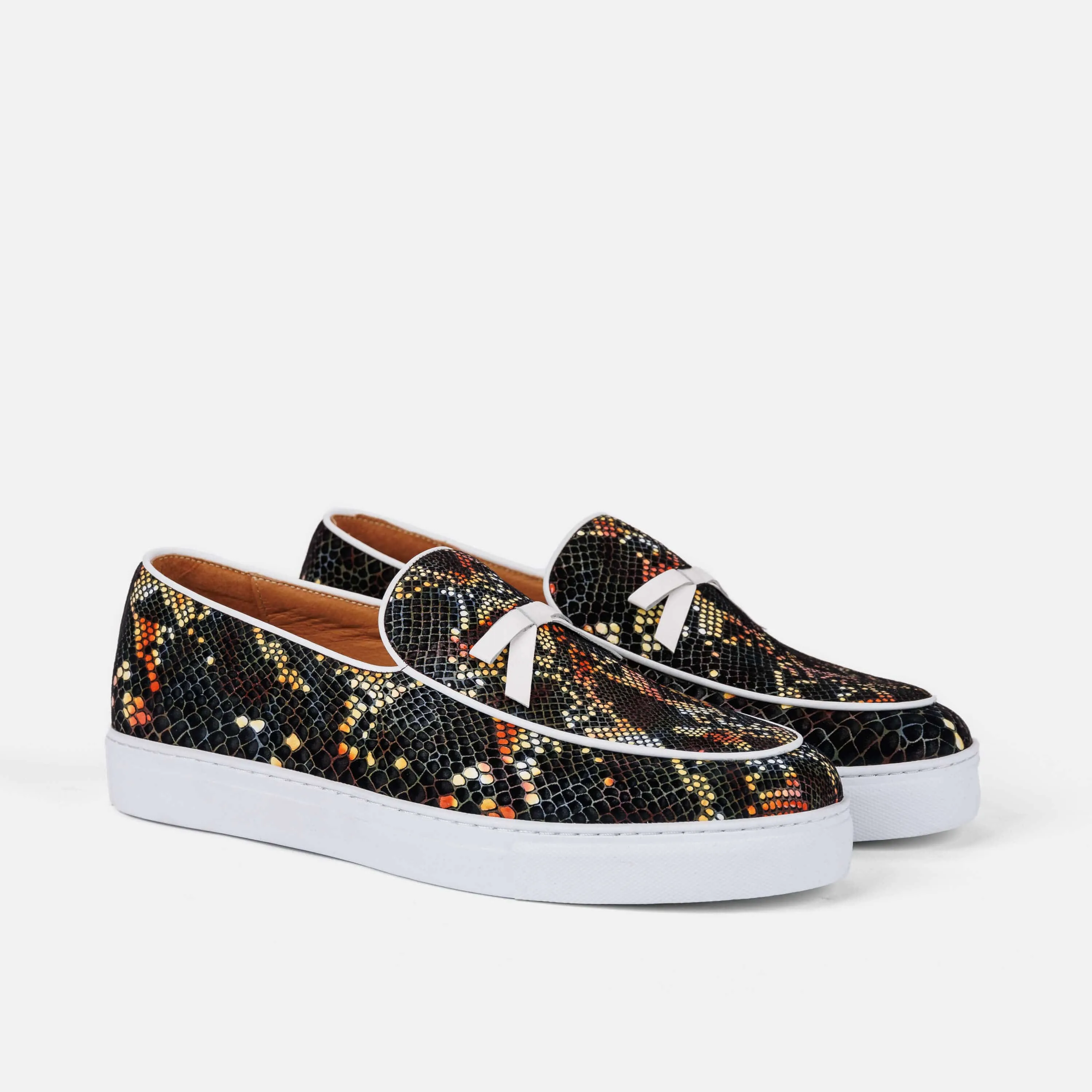 Odell Mocassins Sneakers en Cuir de Serpent Noir Belge