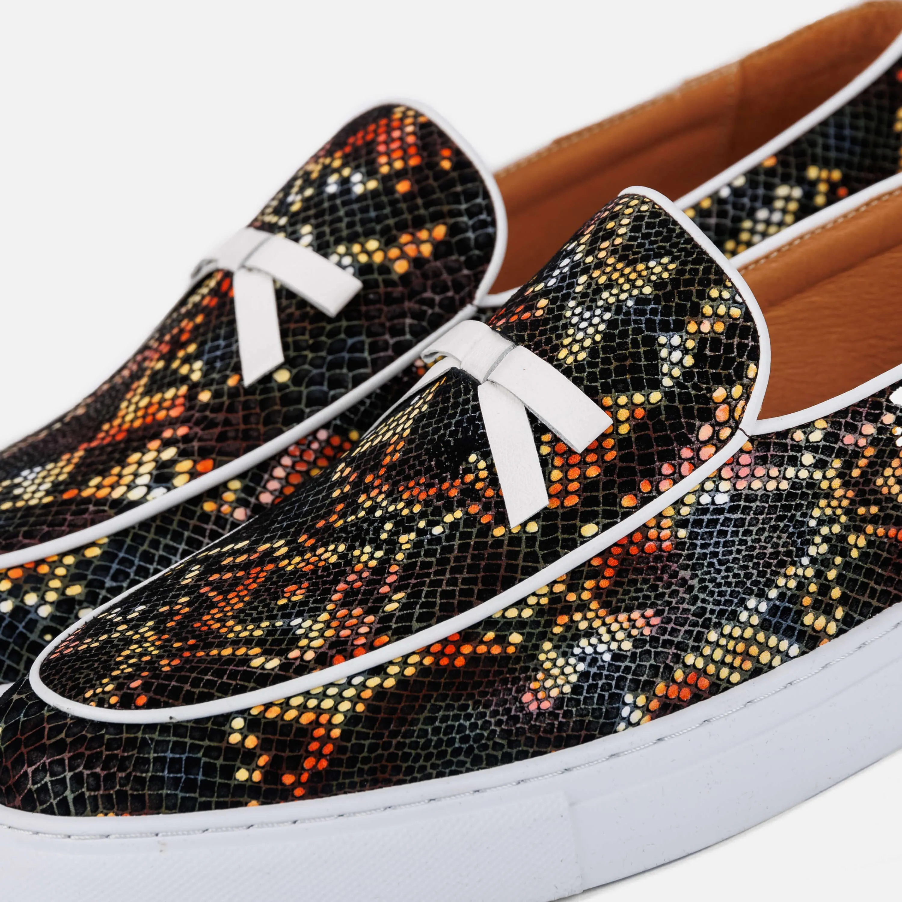 Odell Mocassins Sneakers en Cuir de Serpent Noir Belge