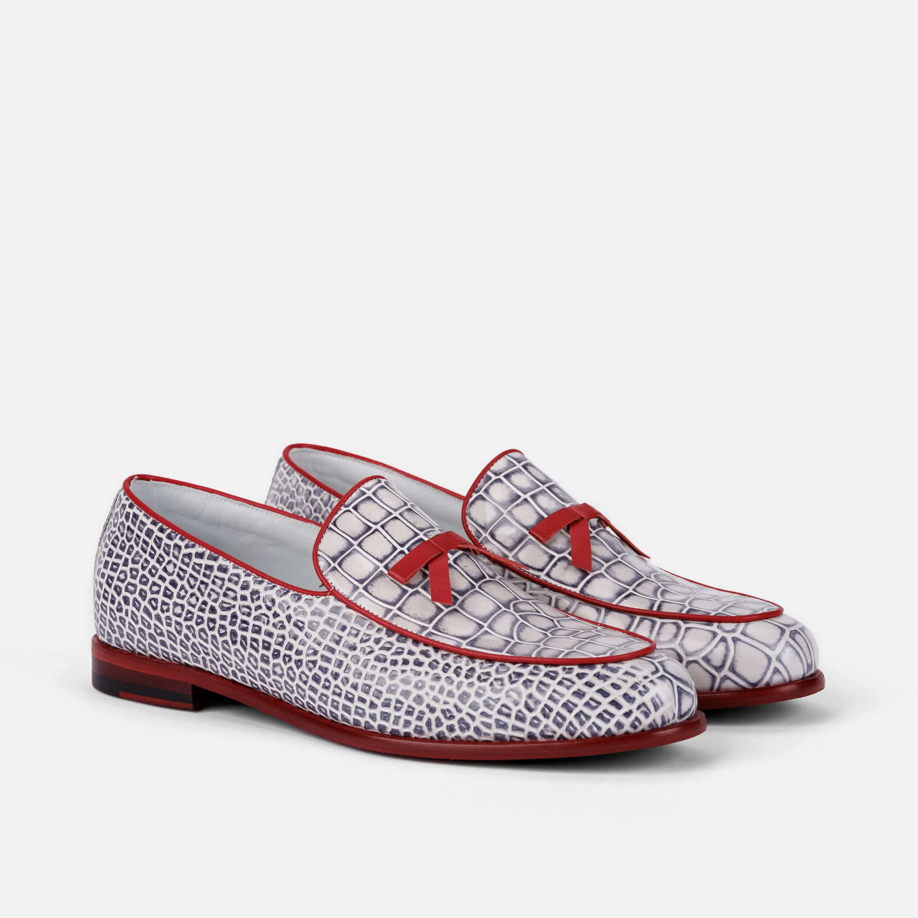 Mocassins belges en cuir de crocodile blanc Odell