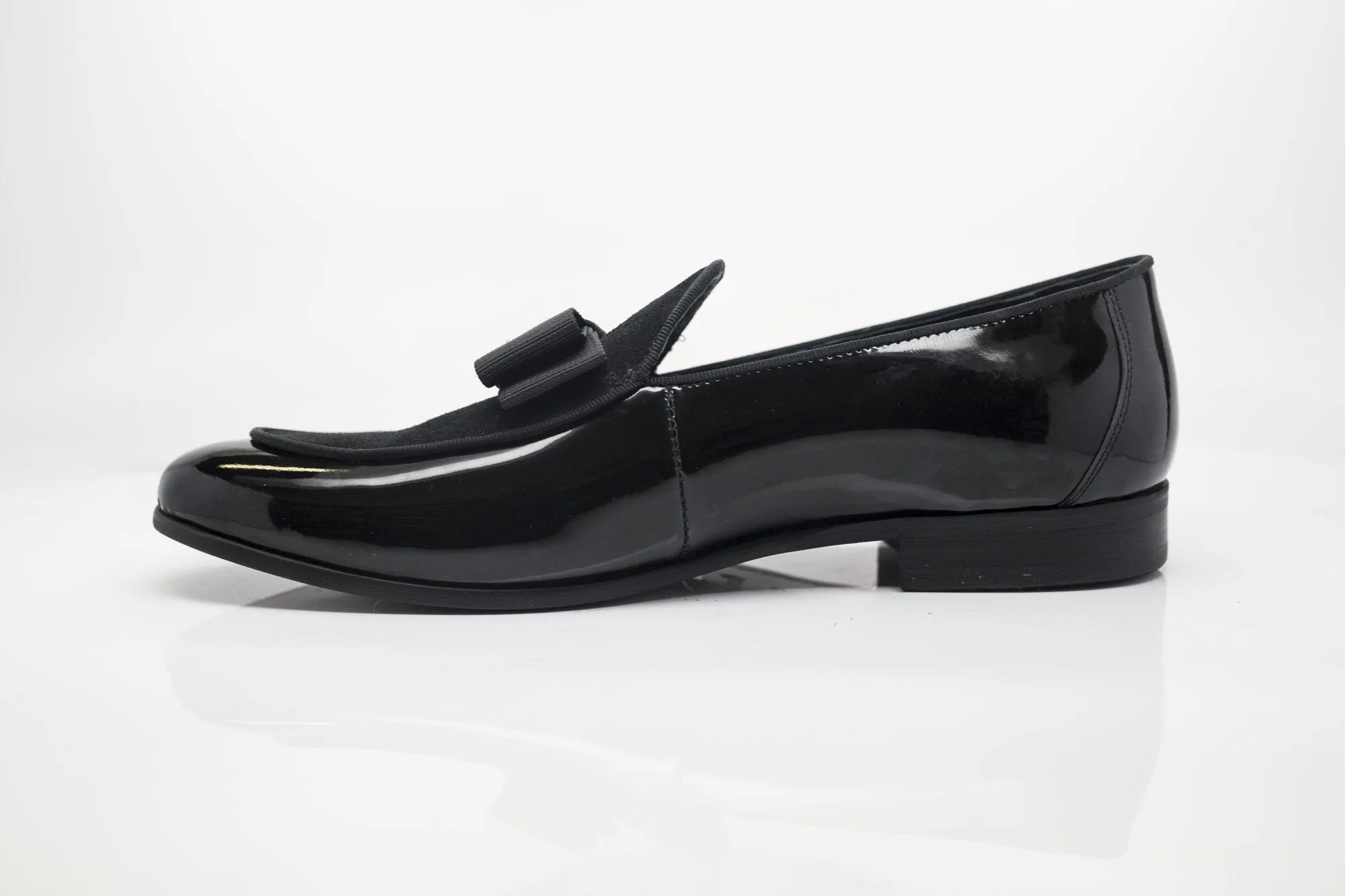 Mocassin à Enfiler en Cuir Verni et Suédine Noir