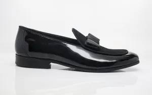 Mocassin à Enfiler en Cuir Verni et Suédine Noir