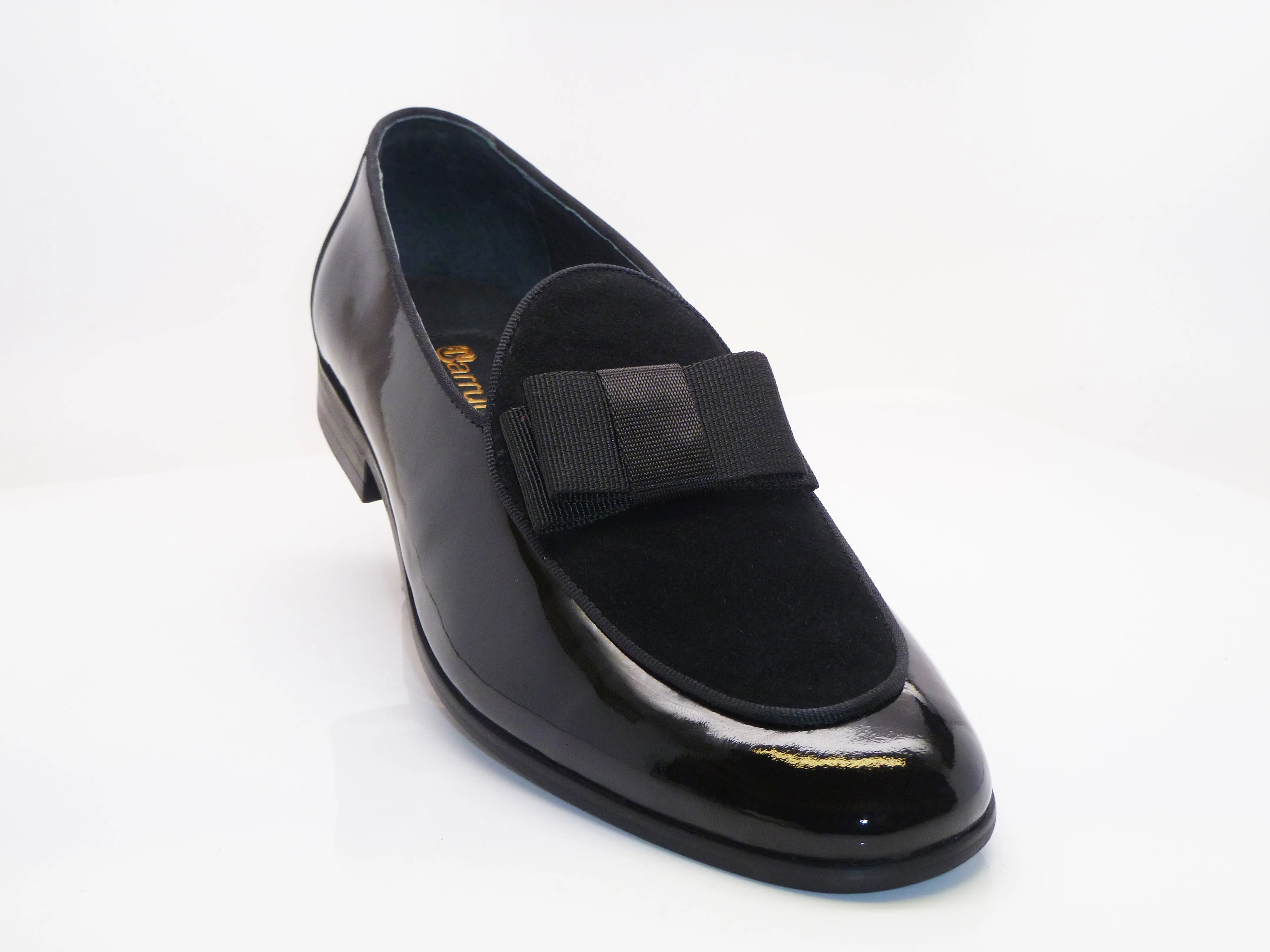 Mocassin à Enfiler en Cuir Verni et Suédine Noir