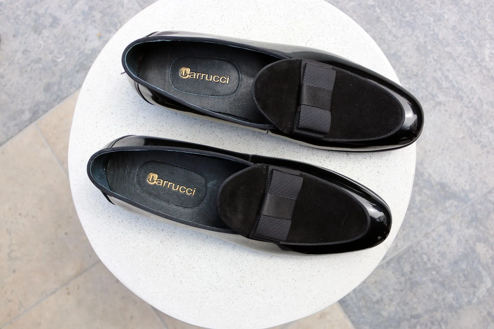 Mocassin à Enfiler en Cuir Verni et Suédine Noir