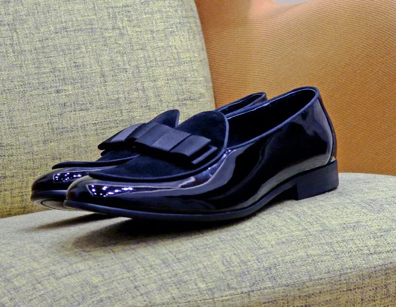 Mocassin à Enfiler en Cuir Verni et Suédine Noir