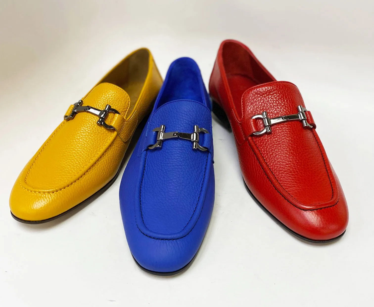 Mocassin Pelle Granuleuse Bleu