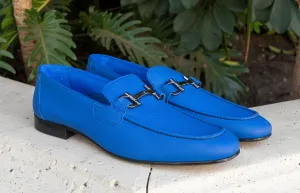 Mocassin Pelle Granuleuse Bleu