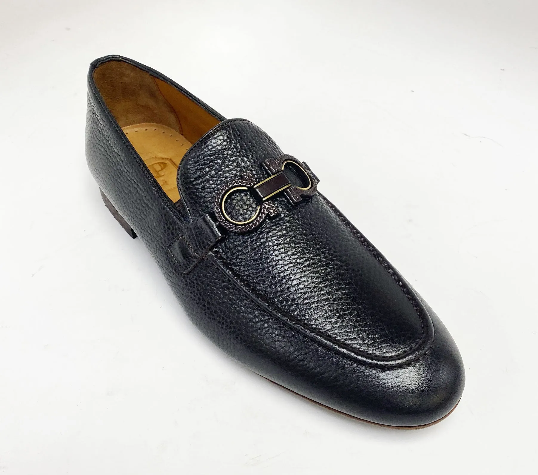 Mocassin Pelle en Cuir Granuleux Noir/Brun