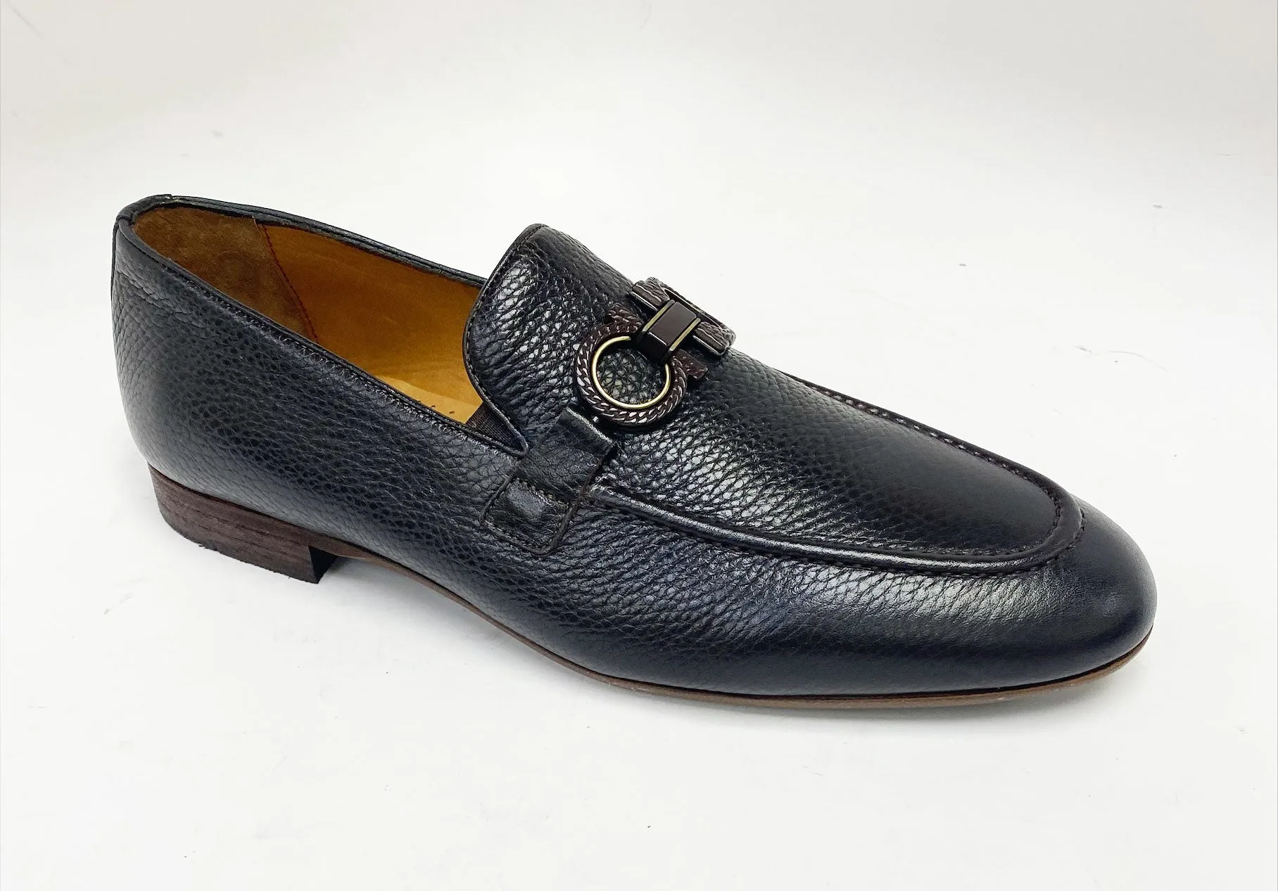 Mocassin Pelle en Cuir Granuleux Noir/Brun