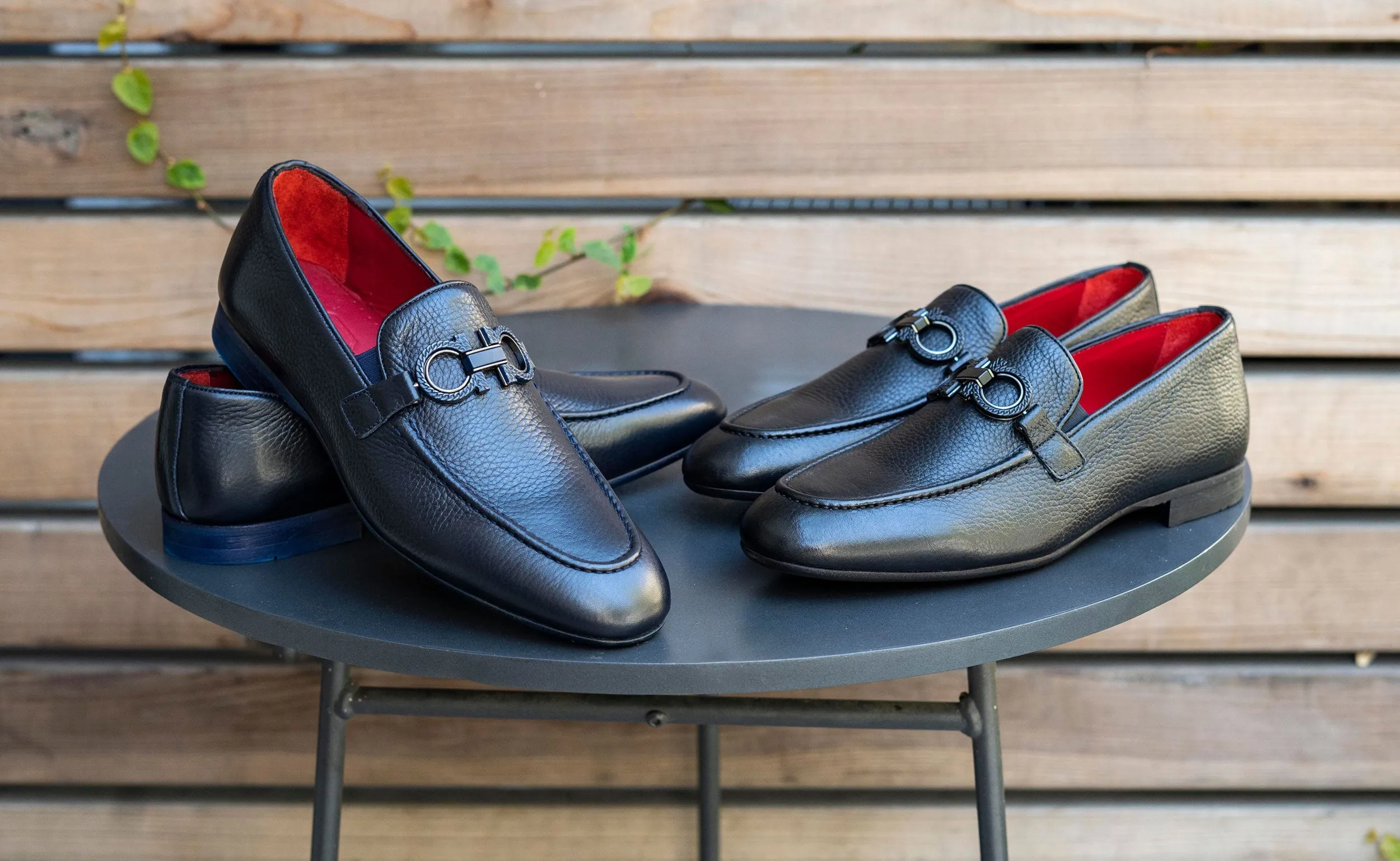 Mocassin Pelle en Cuir Granuleux Noir/Brun