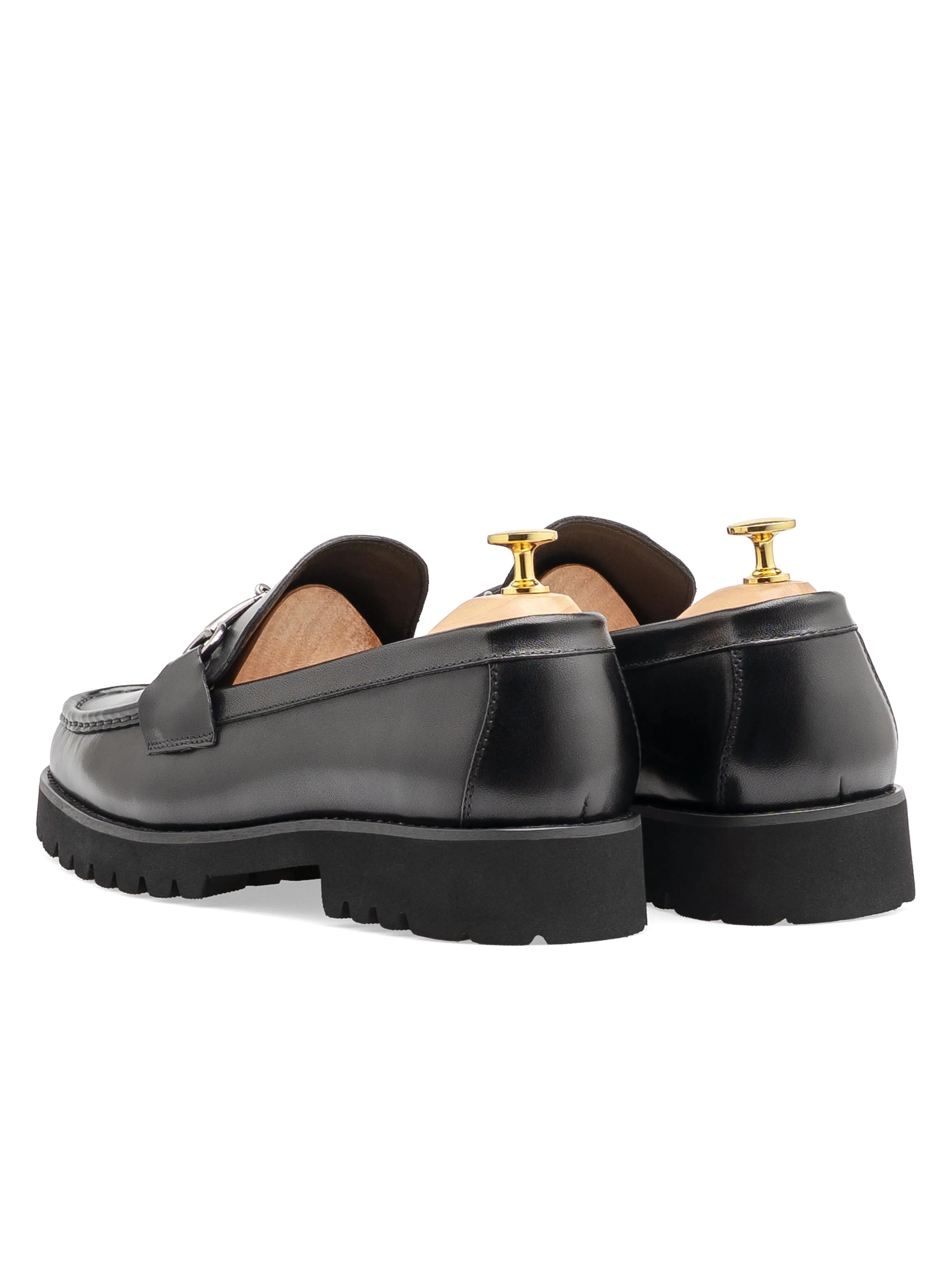 Mocassin à penny avec boucle argentée en forme de mors - Cuir noir (Eva Combat)