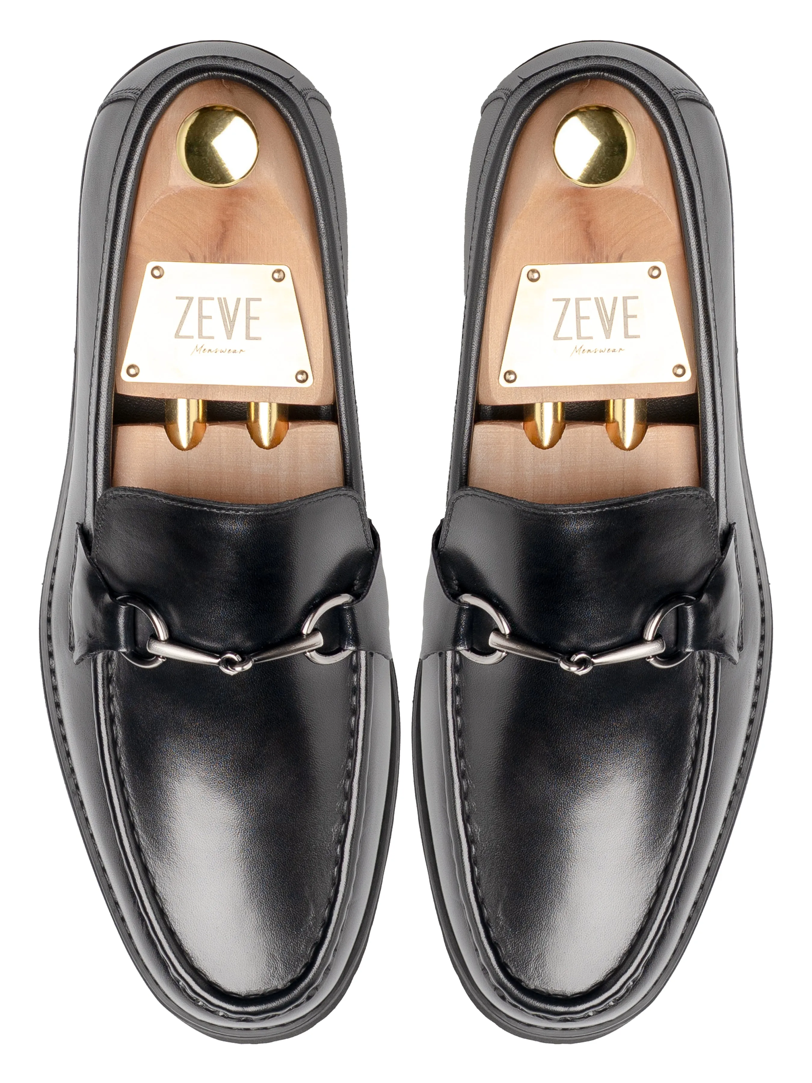 Mocassin à penny avec boucle argentée en forme de mors - Cuir noir (Eva Combat)