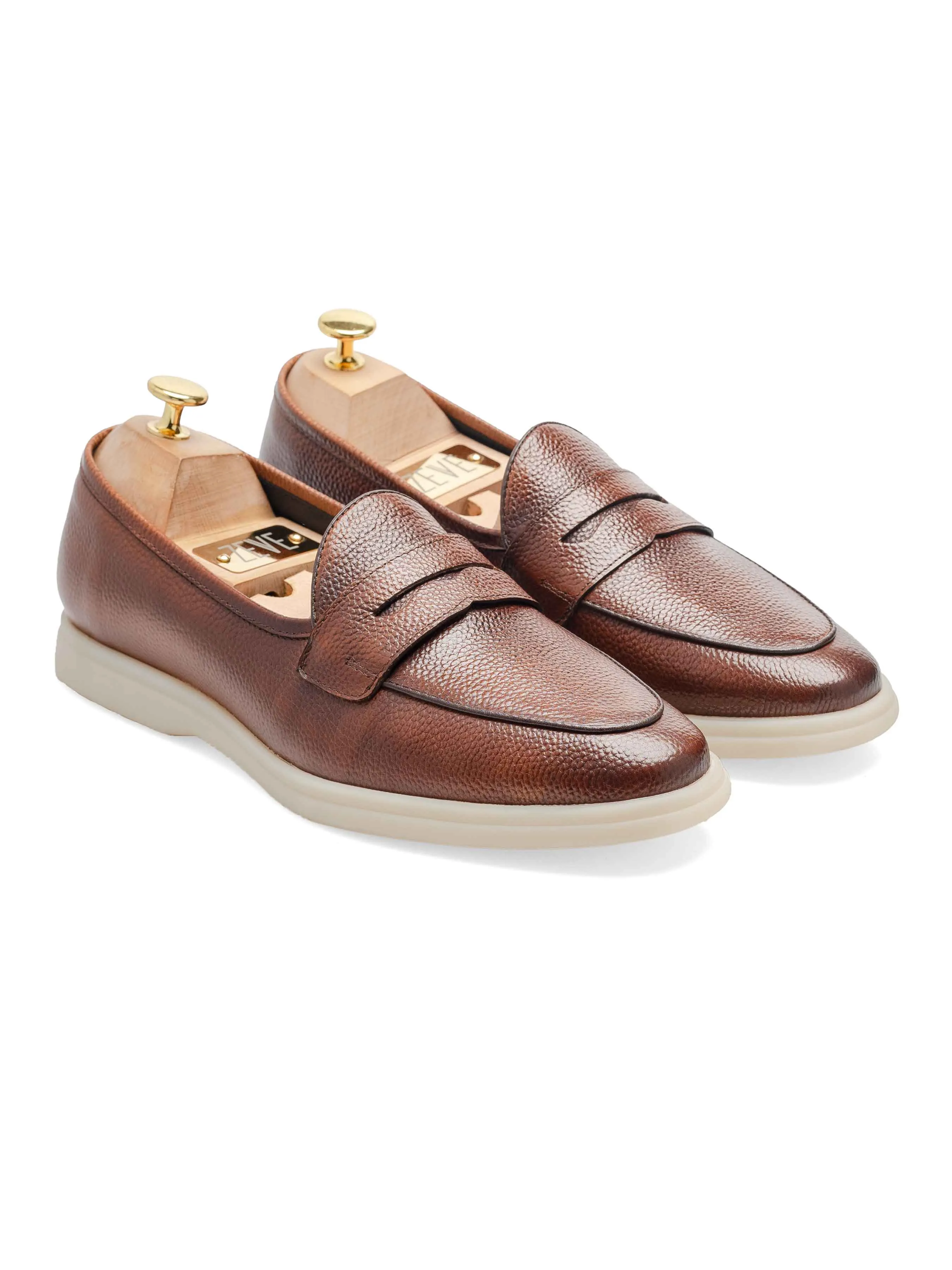 Pietro Belgian Loafer - Cuir grainé marron (semelle Soflex)