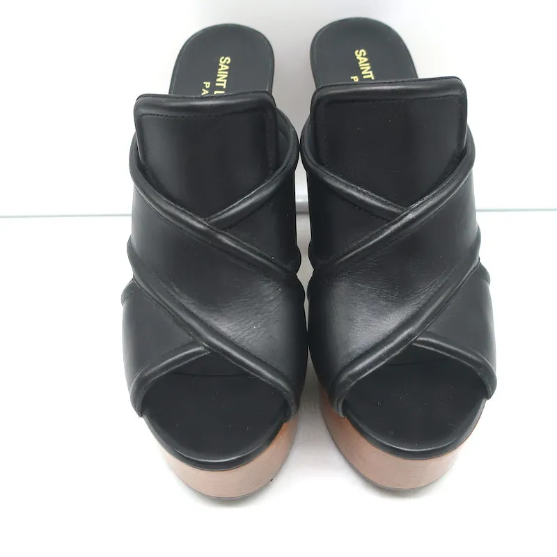 Sandales Plateforme Entrecroisées Saint Laurent en Cuir Noir Taille 37