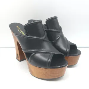 Sandales Plateforme Entrecroisées Saint Laurent en Cuir Noir Taille 37