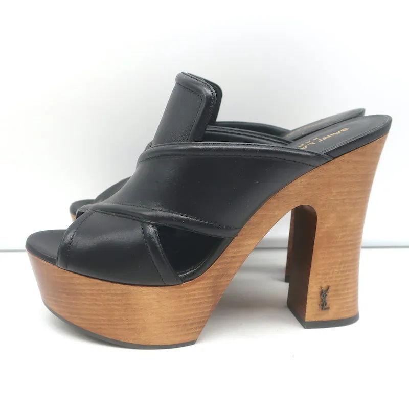 Sandales Plateforme Entrecroisées Saint Laurent en Cuir Noir Taille 37