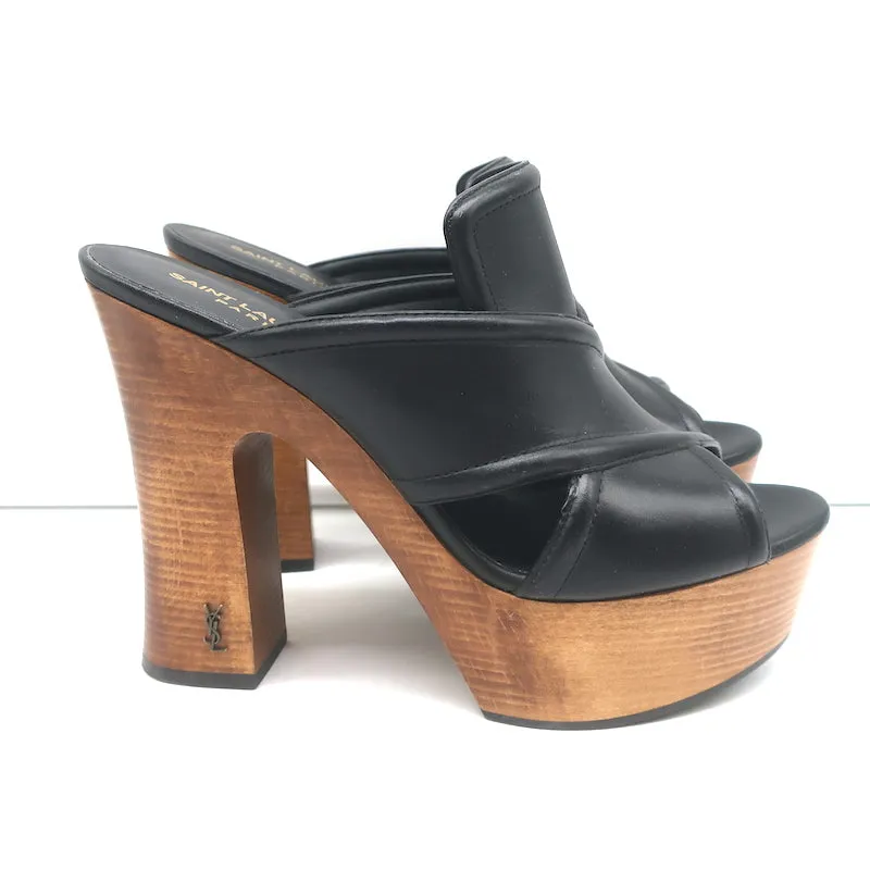 Sandales Plateforme Entrecroisées Saint Laurent en Cuir Noir Taille 37