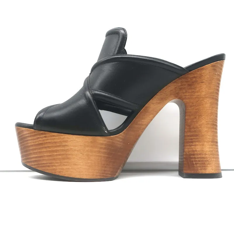 Sandales Plateforme Entrecroisées Saint Laurent en Cuir Noir Taille 37