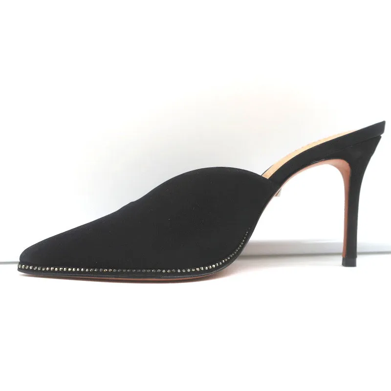 Mules Schutz à bout pointu avec cristaux et finition en suède noir Heliconia taille 6