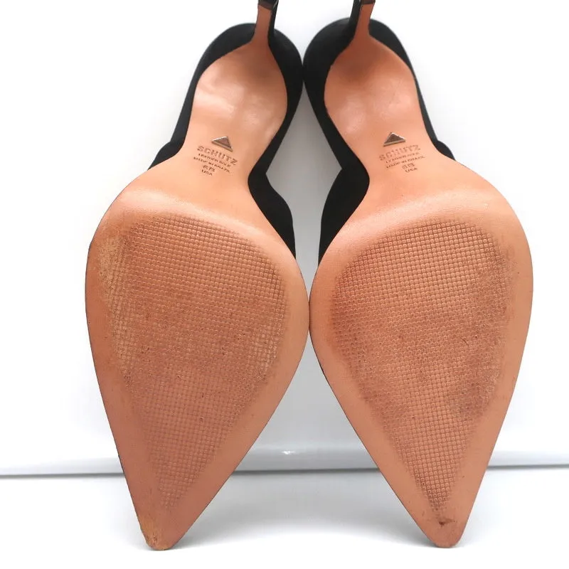 Mules Schutz à bout pointu avec cristaux et finition en suède noir Heliconia taille 6