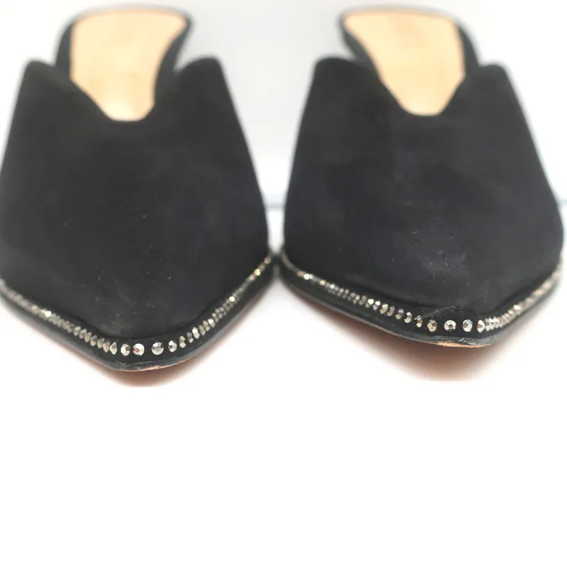 Mules Schutz à bout pointu avec cristaux et finition en suède noir Heliconia taille 6