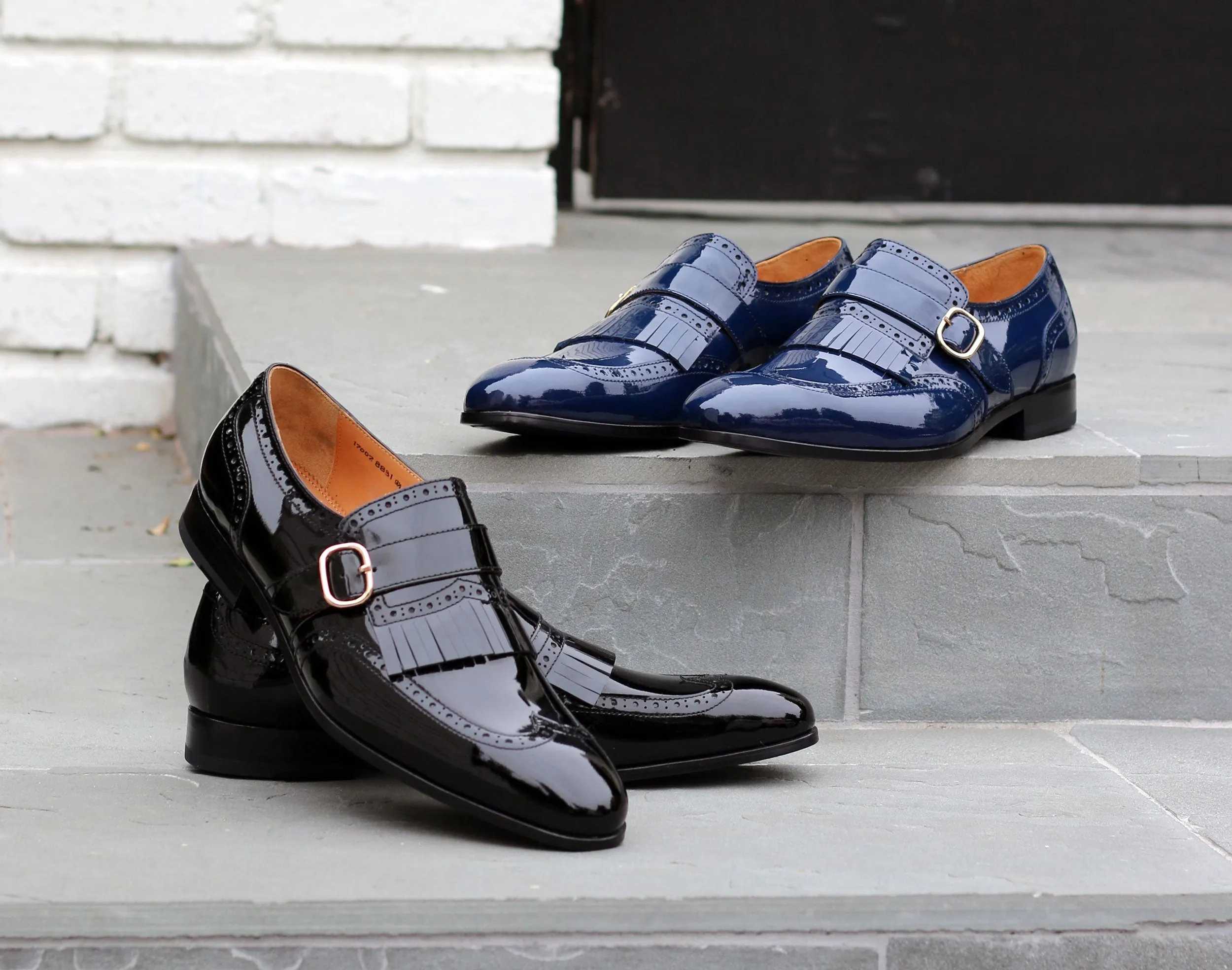 Chaussure à Enfiler en Veau Brillant Noir