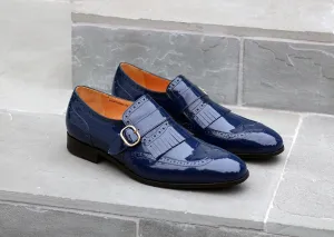 Chaussure bateau en veau brillant marine