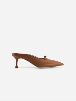 Sixte Mules à Talons en Cuir Végan | Marron
