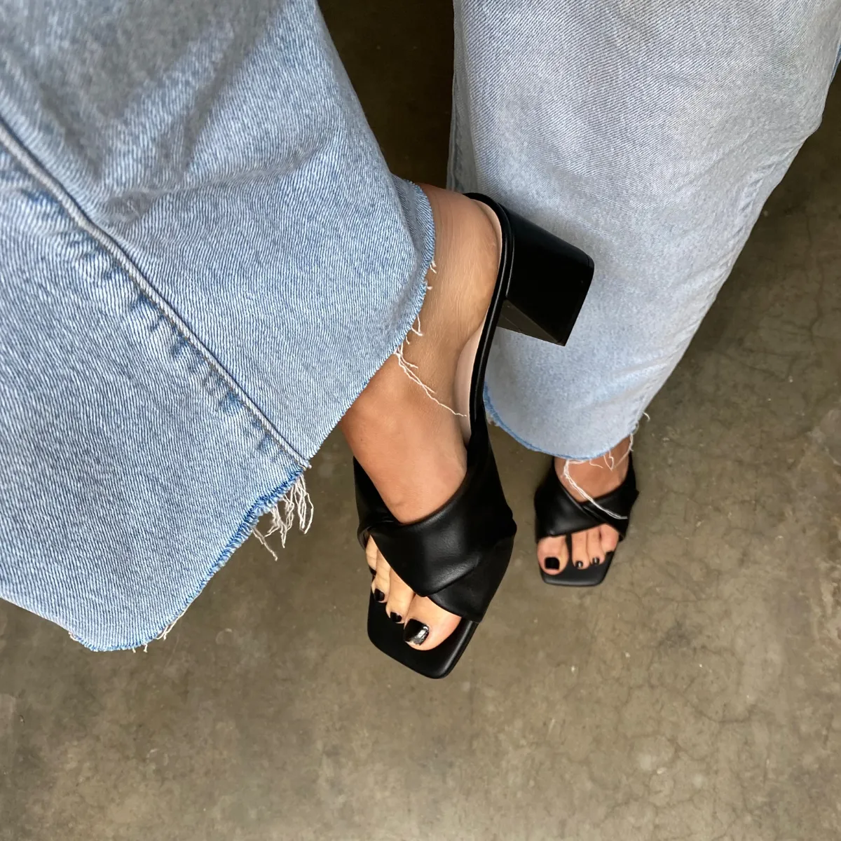 Mules Stella à talon bloc - Noir lisse