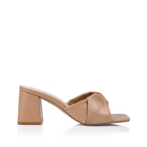 Mules Stella à bloc talon - Camel foncé lisse
